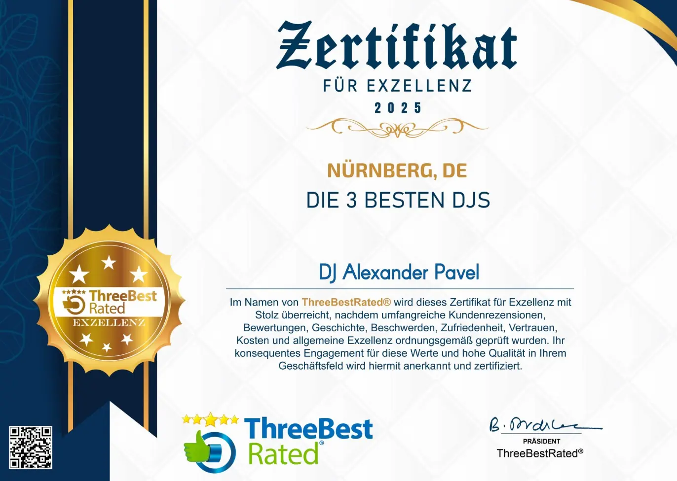 Auszeichnung als Bestes Unternehmen in Nürnberg 2025 im Bereich DJ für DJ Alexander Pavel