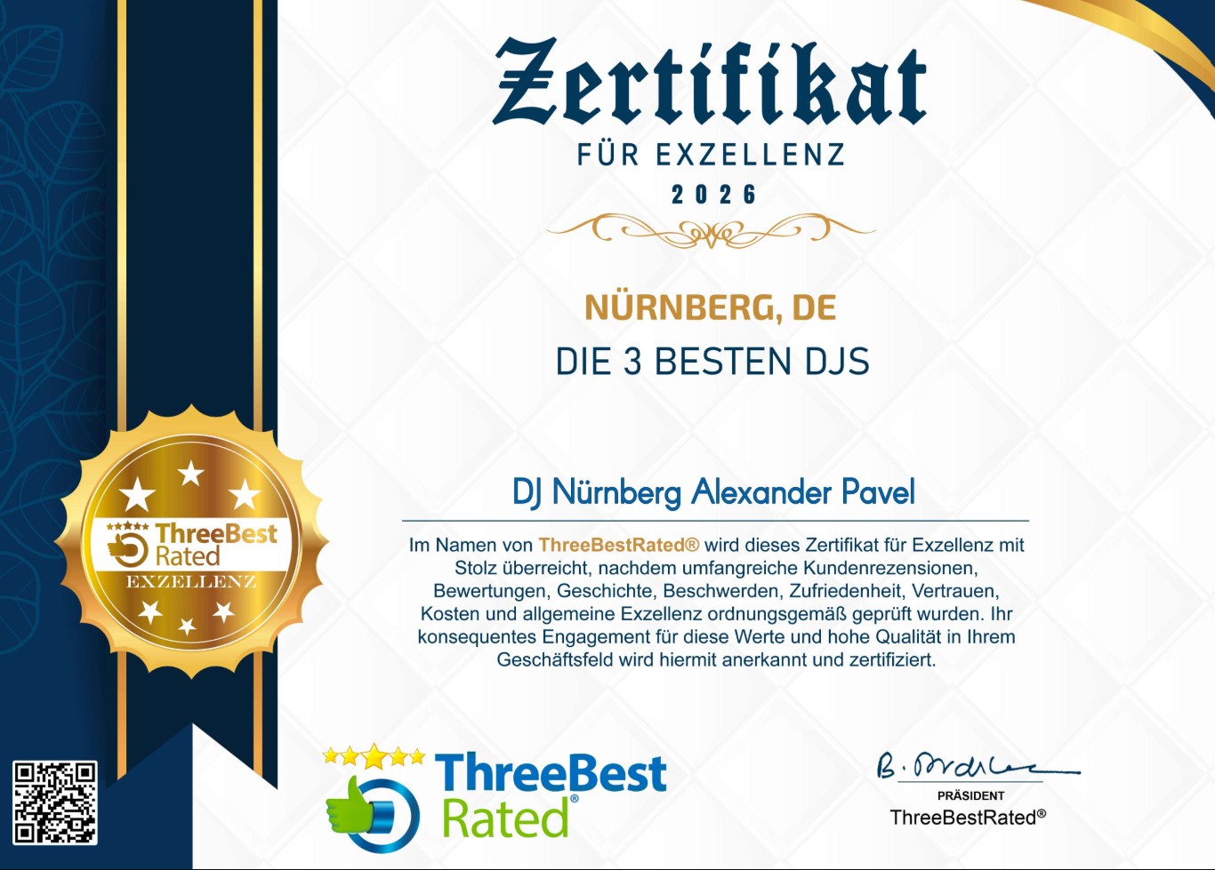 Auszeichnung als Bestes Unternehmen in Nürnberg 2026 im Bereich DJ für DJ Alexander Pavel